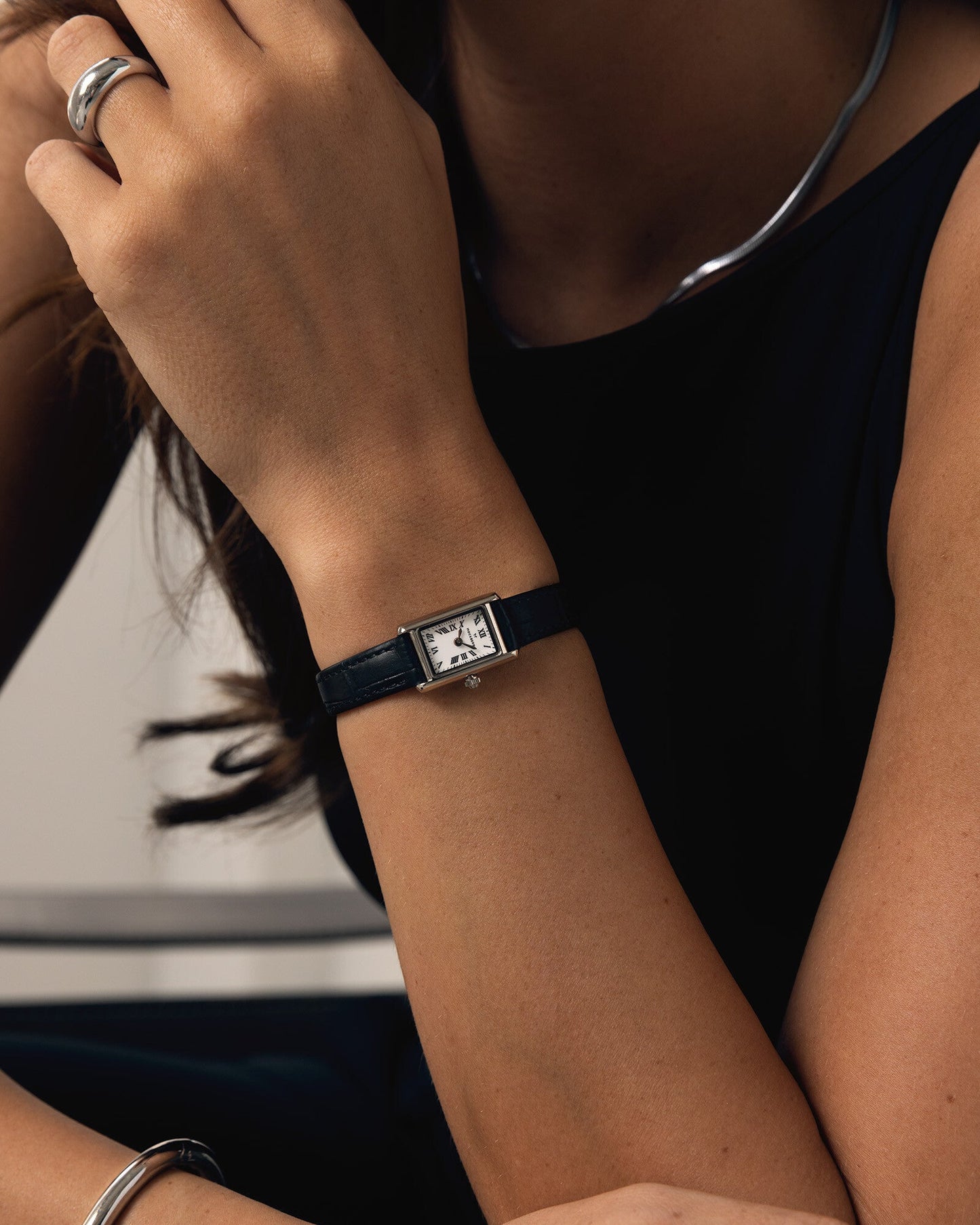 Timeless Leather Petite Steel Watch