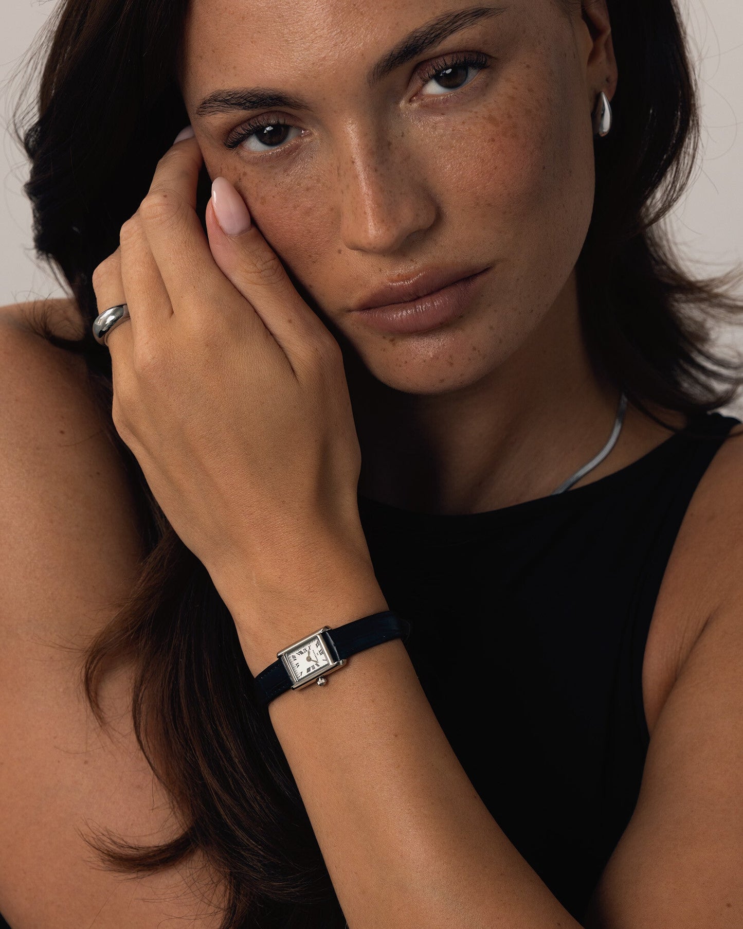 Timeless Leather Petite Steel Watch
