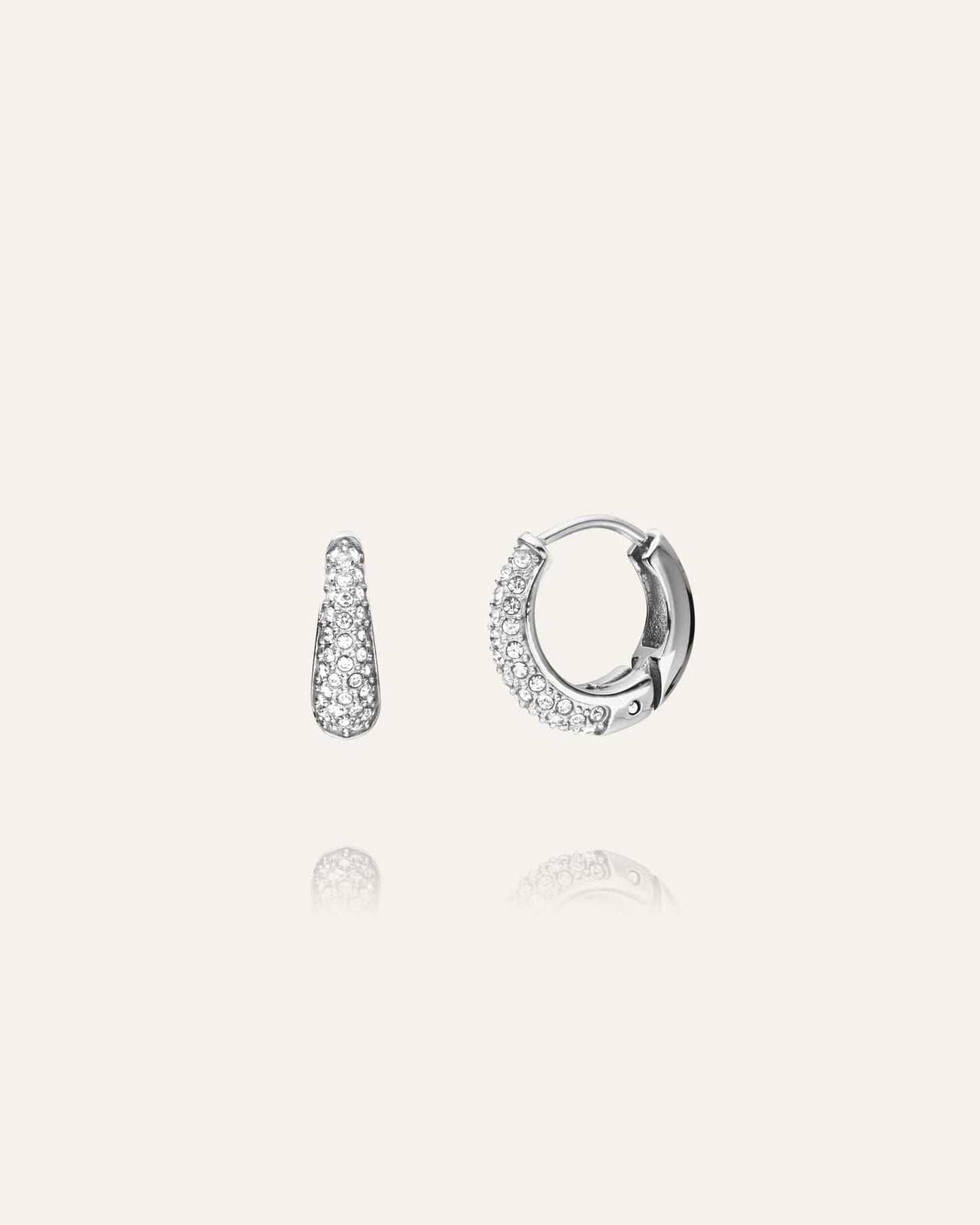 Pavé precious small silver hoops