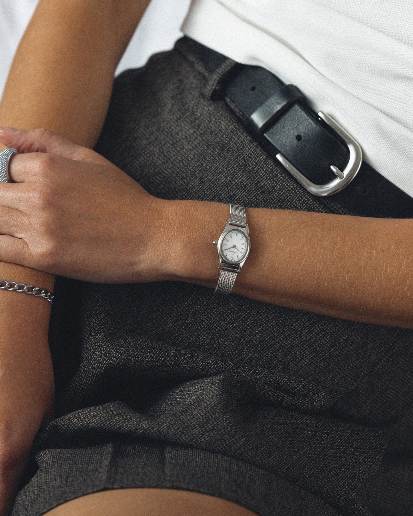 Retro Mesh Silver Watch