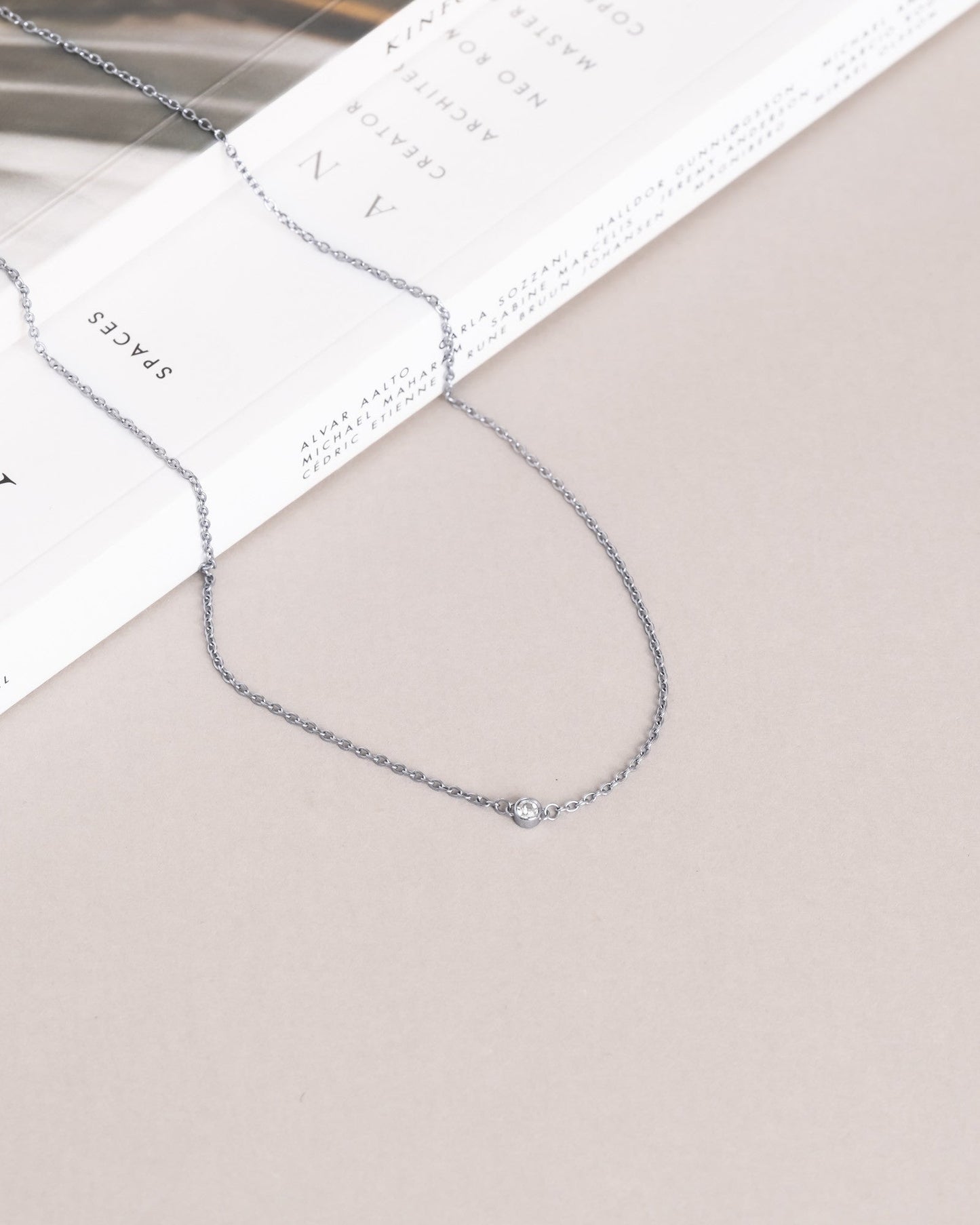 Thin diamond necklace silver